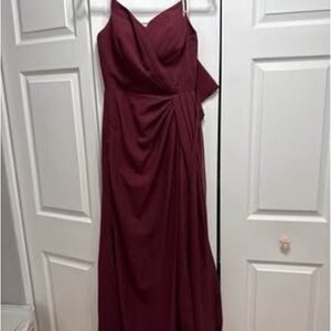 Women's Burgundy Draped Evening Gown